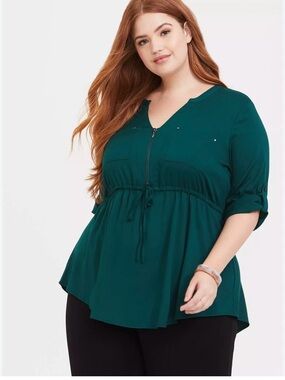 torrid Dark Teal V-Neck Zip Front Tunic